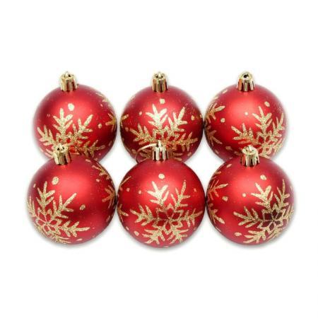 Набор елочных шаров Снежинка красный пластик (диаметр 6 см, 6 штук в упаковке)